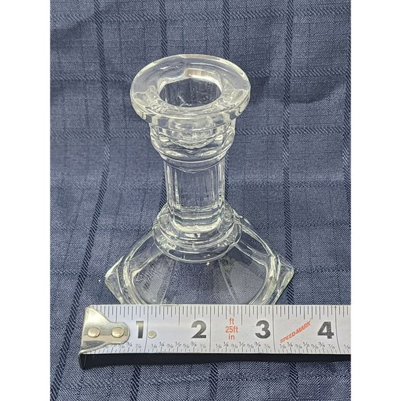 Vintage Set Of 2 Pressed Glass Clear Candle Stick Holders‎ Candle Holders - Picture 7 of 8